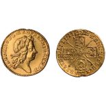 George I, half guinea, 1725, second laur. head r., rev. crowned cruciform shields, sceptres in