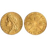 † James II, guinea, 1687, second laur. bust l., rev. crowned cruciform shields, sceptres in