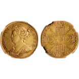 † Anne, two guineas, 1713, dr. bust l., rev. crowned cruciform shields, sceptres in angles (S.3569),