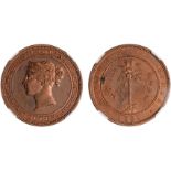 Ceylon, Victoria, copper proof 5 cents, 1891, head to l. within circle, rev. palm tree, plain