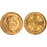 Charles II, half guinea, 1669, first laur. bust r., rev. crowned, cruciform shields, sceptres in