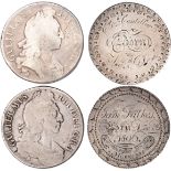 Births, William III silver crowns (2), the reverses smoothed and engraved, ‘Elizh Cantello, Born Nov