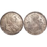 † Chile, Ferdinand VII, 8 reales, 1809SO FJ, bust r., rev. crowned arms between pillars (KM.68),