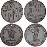 Couples, a pair of Georgian halfpennies, smoothed and engraved both sides by the same hand, 1782,