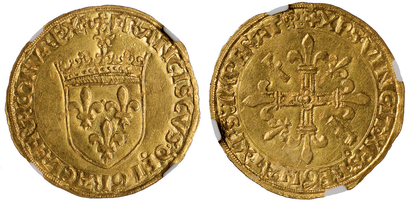 † France, François I (1515-1547), écu d’or, crowned shield of arms, rev. two Fs and two lis in