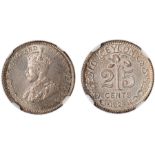 Ceylon, George V, silver proof 25 cents, 1926, crowned bust l., rev. palm tree dividing numerals, (