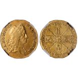 † Charles II, guinea, 1664, second bust r., rev. crowned cruciform shields, sceptres in angles (S.