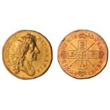 † Charles II, two guineas, 1680, second laur. bust r., rev. crowned cruciform shields, sceptres in