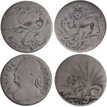 Animals - Lions, George II evasion halfpenny with bust of BRUTUS SEXTUS, the reverse smoothed and