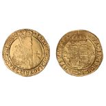 † James I, second coinage, unite, mm. rose (1605-1606), crowned second bust r., holding orb and