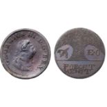 E.O., a late George III halfpenny, the reverse smoothed and stipple-engraved with a tree-shape, a