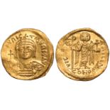 Maurice Tiberius (AD 582-602), gold solidus, Constantinople mint, DN MAVRIC TIBER PP AVG, crowned