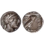 Attica, Athens (449 – 413 BC), tetradrachm, head of Athena in wreathed crested helmet, rev. ΑΘΕ, owl