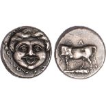 Mysia, Parion (350 - 300 BC), hemidrachm, ΠΑ/ΡΙ above and below bull stg. l., looking back, below