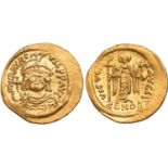 Maurice Tiberius (AD 582-602), gold solidus, Constantinople mint, DN MAVRC TIB PP AVG, dr. and cuir.