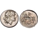 Suessa Arunuca (280 – 268 BC), didrachm, laur. head of Apollo r., rev. naked rider trotting l. and