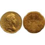 † Charles II, five guineas, 1682, QVARTO, second laur. bust r., elephant and castle below, rev.