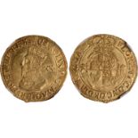 † Charles I, unite, Tower mint, mm. portcullis (1633-1634), crowned third bust l., wearing ruff and