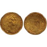 † William and Mary, five guineas, 1693, QVINTO, conjoined laur. busts r., rev. crowned shield of