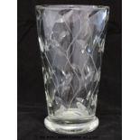 A Walsh leaf pattern glass vase of tapered form on bulbous foot by Clyne Farquharson for John Walsh,