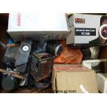 A quantity of cameras and accessories to include Halina, JVC camcorder,