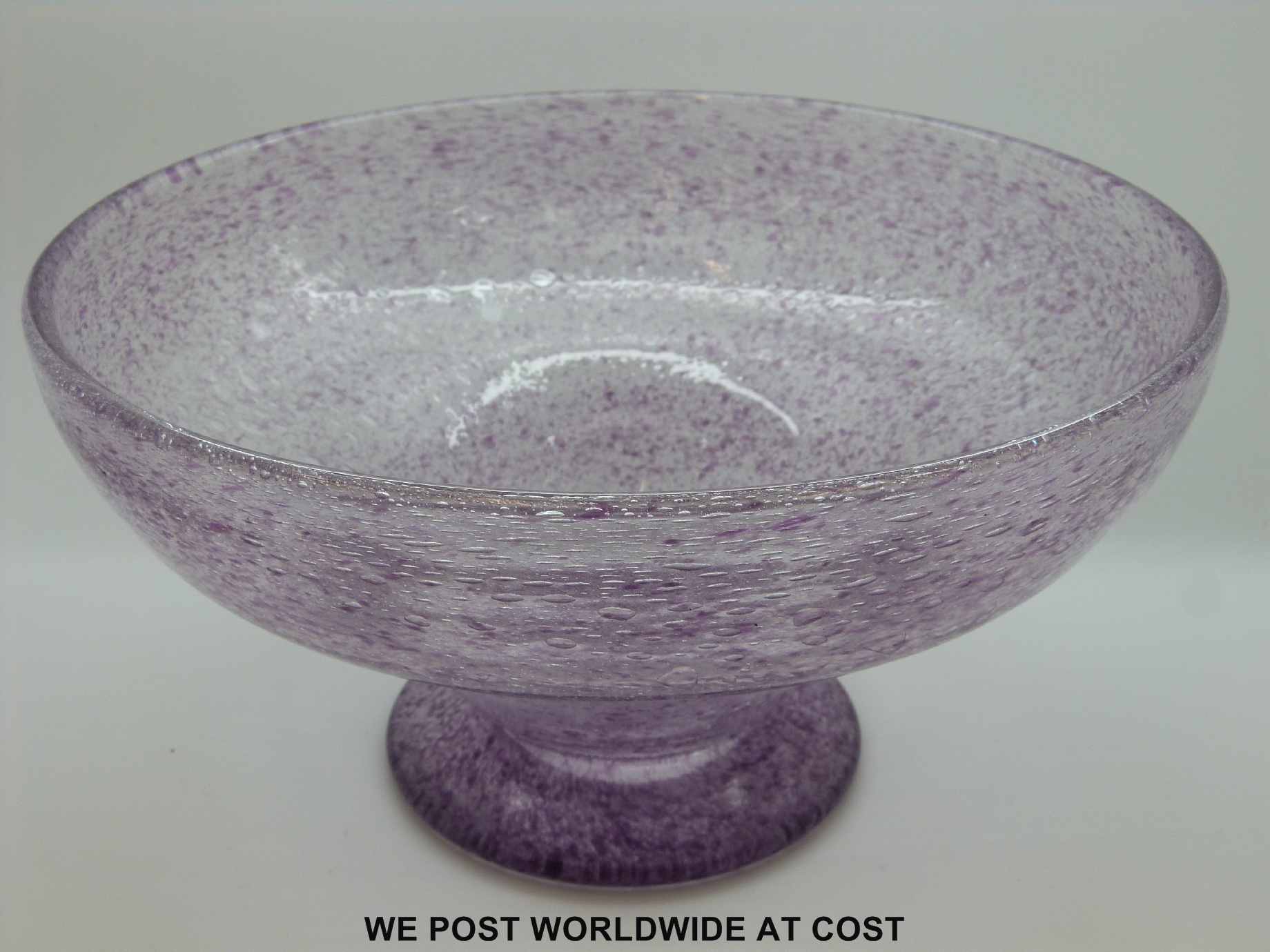 A Monart / Vasart pedestal glass bowl with control bubble decoration (14cm x 27cm)