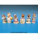 Six Royal Albert Beatrix Potter figures including Gentleman Mouse Made a Bow,