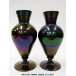 A pair of Thomas Webb glass Bronze Ware vases with bulbous bodies and straight sided flared necks