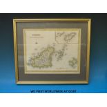 Three various framed maps comprising Isle of Wight, Jersey, Guernsey etc,
