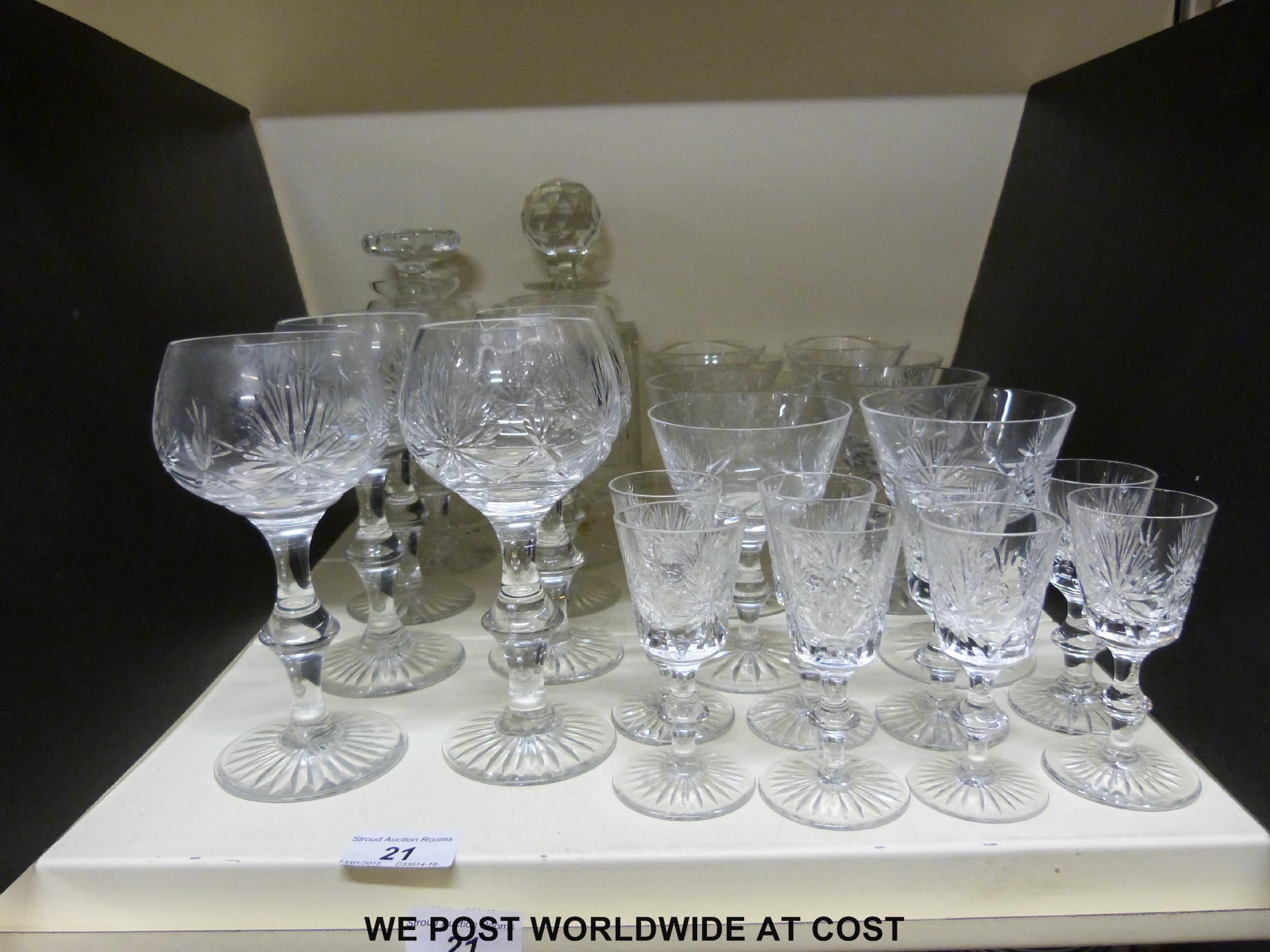 A part suite of Edinburgh Crystal glasses to include eight liqueur glasses, eight hock glasses,