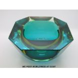 A Murano Sommerso glass bowl of blue colouration and faceted edges(7cm x 14cm)