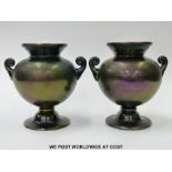 A pair of Thomas Webb Christopher Dresser influence glass Bronze Ware vases having spherical bodies