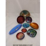 Eight Mary Raymond Sydney Art glass bowls and pin dishes together with a Murano millefiori dish