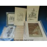 A collection of 19thC etchings including architectural