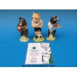 Two Beswick Pig Prom figures together with Footballing Felines 'Dribble' and certificate