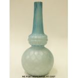 Stourbridge blue satin quilted air trap bottle vase of globular form with ribbed neck,