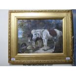 Heywood Hardy (1842 - 1933): Watercolour of a donkey and horse / mule,