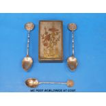 Three Chinese white metal spoons with Tiensin British Municipal Emergency Corps finials together