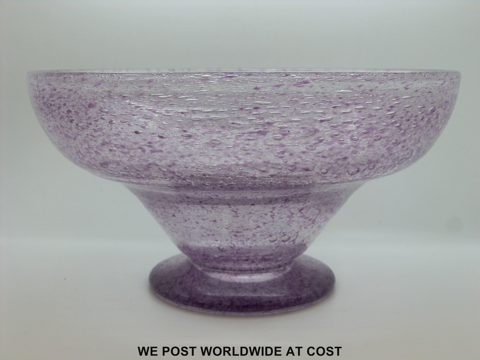 A Monart / Vasart pedestal glass bowl with control bubble decoration (14cm x 27cm) - Image 2 of 2