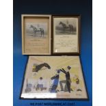 Horse racing ephemera relating to the 1937 Derby winner Mid Day Sun, an Art Deco print with owners,