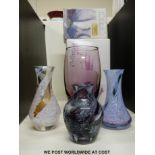 Four Caithness glass vases; Roe Deer, Rondo and two others,