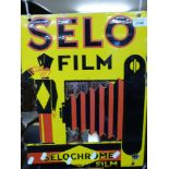 A Selo Film Selochrome film pierced enamel double sided advertising sign (height 46cm)