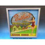 A Butlins 'book here' illuminated sign (W39cm)