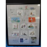 A framed and signed Johnny Hart BC Open PGA tour cartoon poster