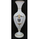 A hand-decorated 19thC pedestal opaline glass vase (height 36cm)