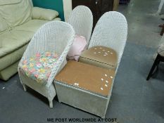 Three Lloyd Loom chairs and a laundry box