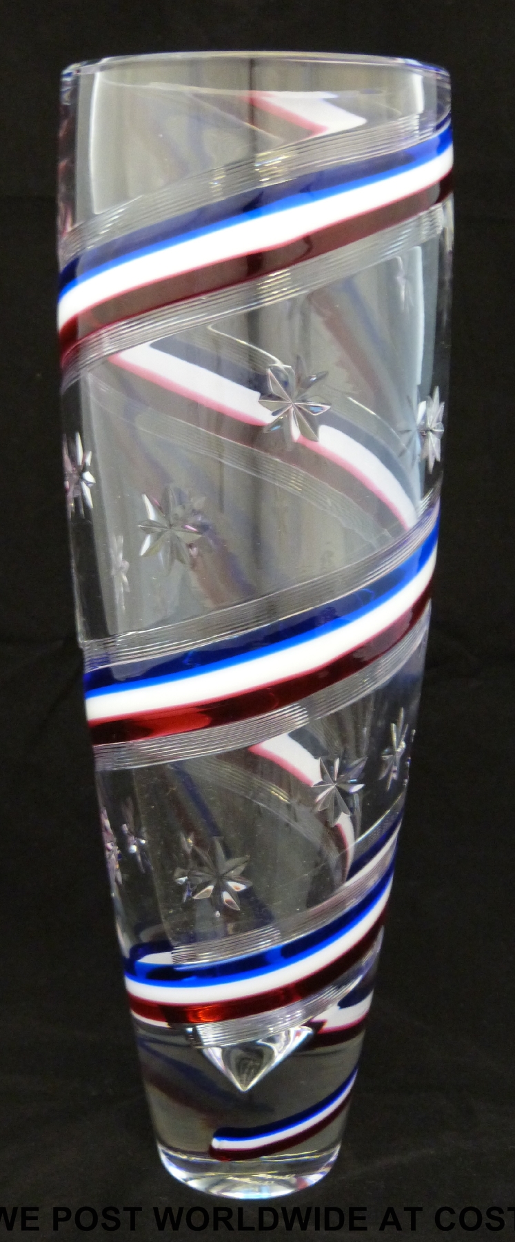 A Royal Brierley Millennium stars and stripes glass vase of tapering form with spiralling stars and - Image 2 of 2