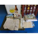 A quantity of postcards, framed medal display, maps London and North Western,