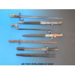 Six various bayonets including late 19thC French and British late 19thC to WW2 examples