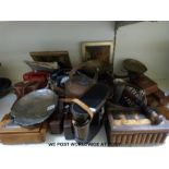 A collection of items to include vintage telephones, planes, scales, Kodak camera, wooden boxes,